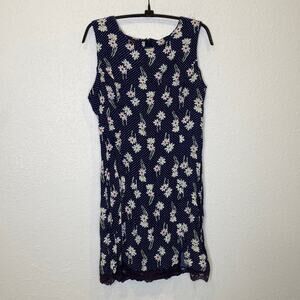 Esprit Sleeveless Mini Slip Dress Floral & Polka Dot Vintage Zipper Sz Sm Navy